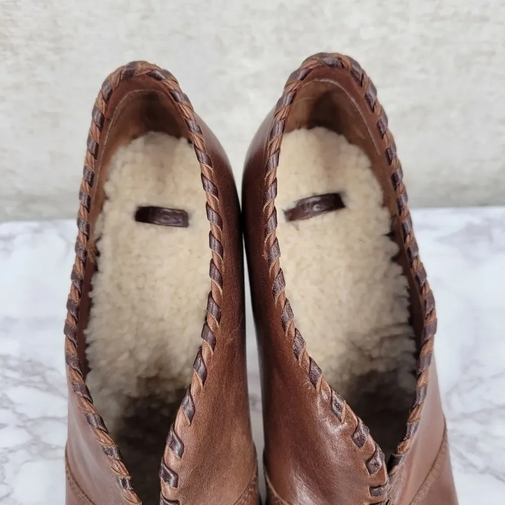 Ugg Jamison Whipstitch Ankle Boots Bootie Brown Leather Women's Heeled Platforms